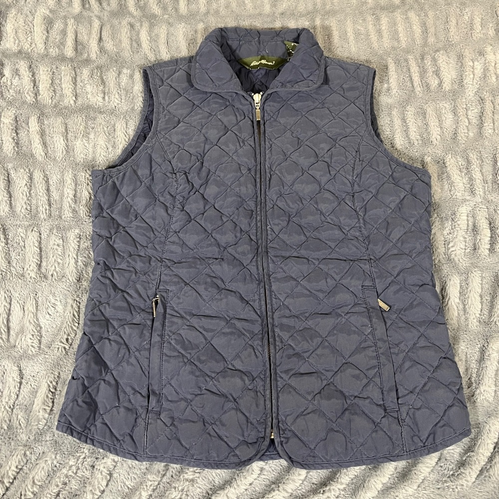 Eddie Bauer Womens Navy Blue Quilted Goose Down Puffer Vest Size Small Full‎ Zip